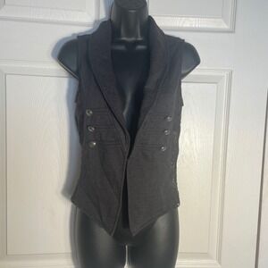 Vintage Wet Seal Vest Women Small Gray Y2K Band Military Sleeveless Grunge Top